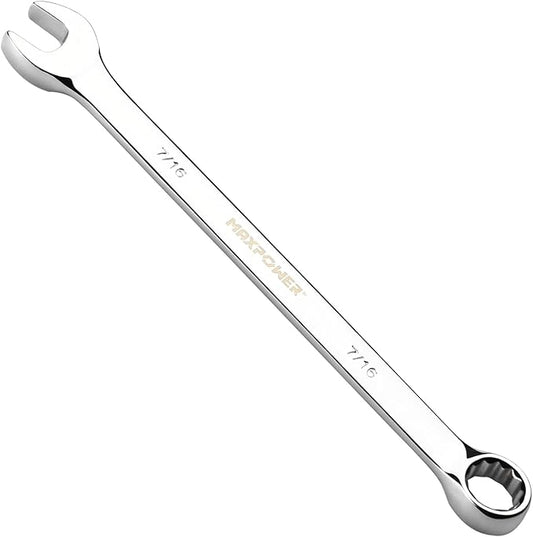 MAXPOWER 7/16 Inch Combination Wrench Set, Professional Open and Box End Spanners with Mirror Finish, Made with Forged and Heat-Treated Cr-V Steel, 12-Point Design