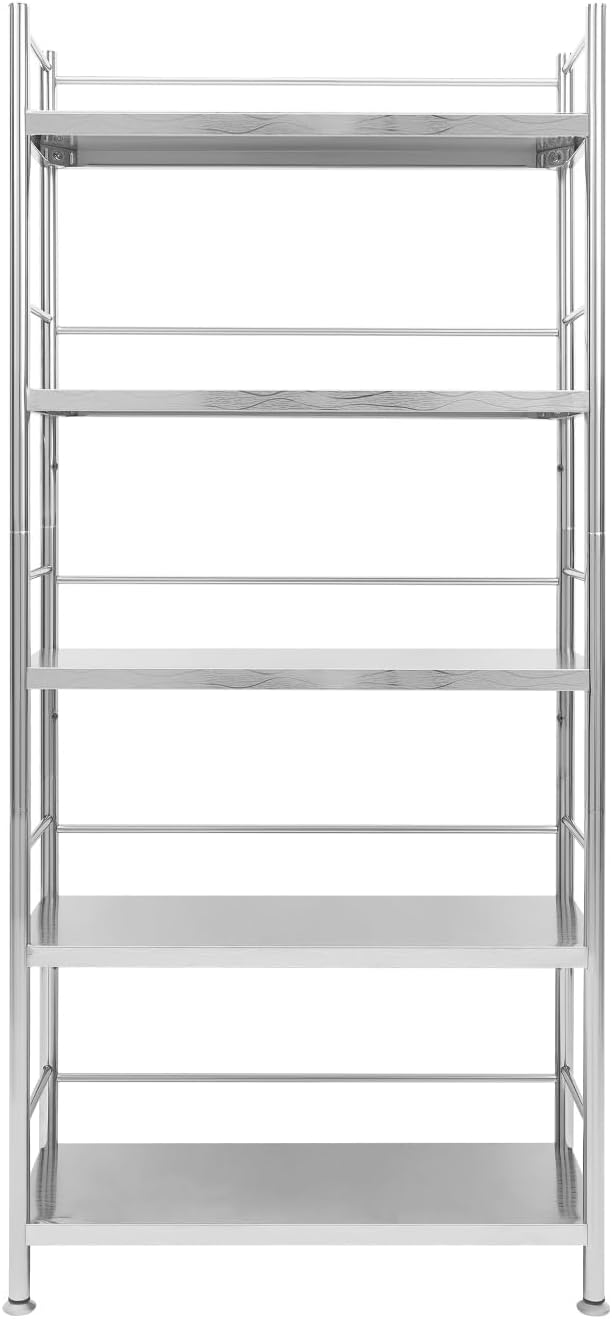 5 Tier Stainless Steel Shelving Metal Unit Storage Bakers Rack Kitchen Standing Storage Shelves Organizer Heavy Duty for Restaurant Garage Pantry Kitchen Laundry Bathroom