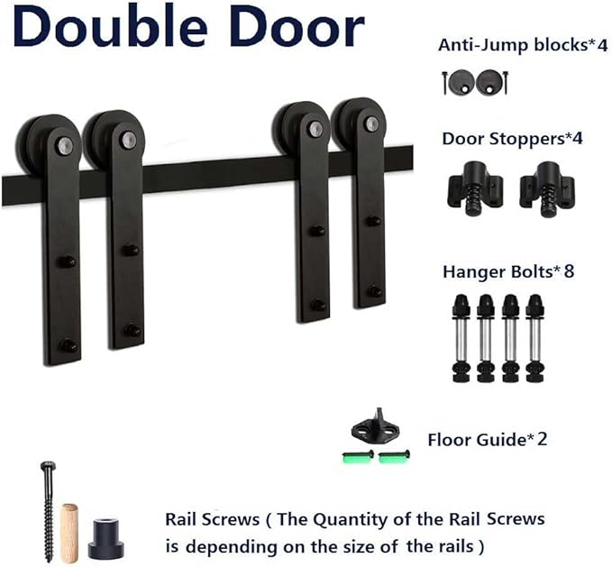 CCJH 15FT Sliding Barn Door Hardware Kit, Heavy Duty, Smoothly and Silently, Easy to Install, Fit 45" Width Double Door Panel, I Shaped Hangers Black