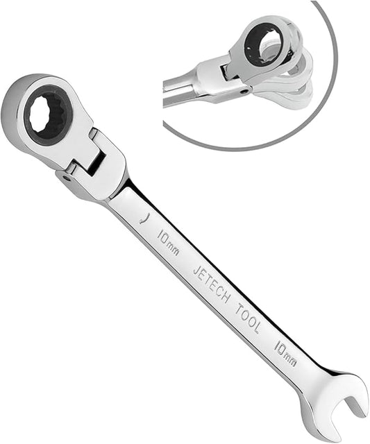 Jetech 10mm Ratchet Wrench Flex Head: Box End Wrench 12Pt| Metric Ratcheting Combination Chrome Vanadium,Forged, Extra Durability