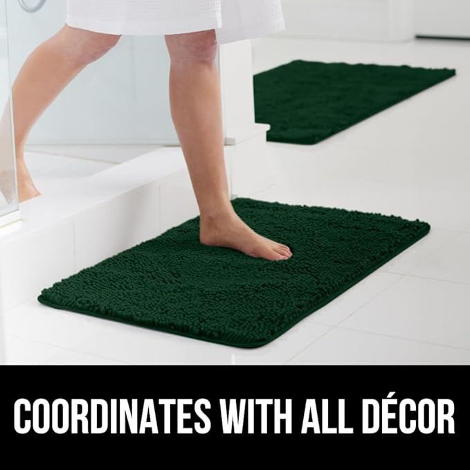 GORILLA GRIP Bath Rug Mat 30x20, Soft Absorbent Chenille, Quick Dry Microfiber Mats, Rubber Backing Washable Shower Floor Rugs, Bathmat Runner, US Designed Bathroom Decor Accessories Hunter Green