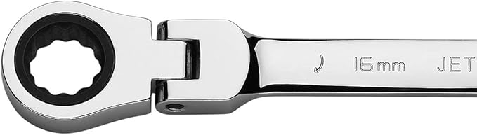 Jetech 16mm Flexible Head Gear Wrench, Industrial Grade Ratcheting Combination Spanner, Forged, Heat-Treated Cr-V Alloy Steel, Full Polished 12 Point,Metric