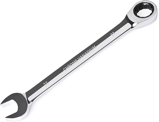 Egofine 21mm Ratcheting Combination Wrench Metric, Industrial Grade Gear Spanner with 12-Point Design, 72-Tooth Ratchet, Chrome Vanadium Steel