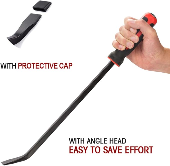 Pry Bar Set, 5-Piece Heavy Duty Pry Bars with Thicker Strike Caps, Mechanic Hand Tools for Automotive, Demolition, Nail Puller, Crowbar