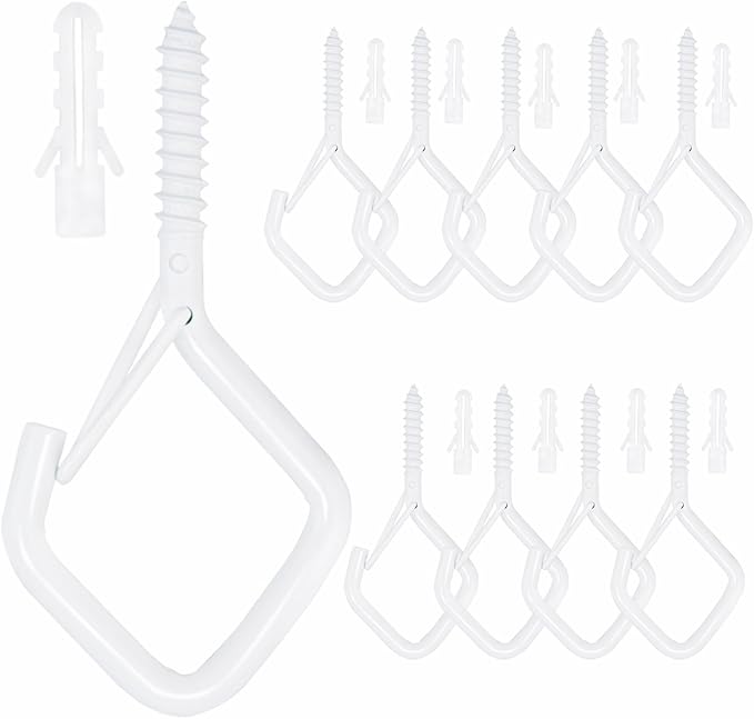 10PCS Eye Screw Hooks for Hanging Heavy Duty with Safety Buckle.Metal Ceiling Hooks for Hanging Plants,Cup,Wind Chime,Bird Feeders,christmas String Lights at Indoor&Outdoor,2.36 Inch(No Drill Bit)