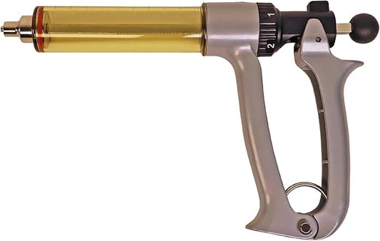 50ML Semi Automatic Livestock Syringe, 5 Gears Adjustable Continuous Repeating Luer Lock Syringe for Farm Ranch Cattle Cow Horse Goat Sheep Hog