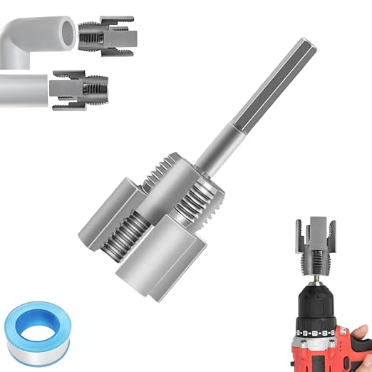 PVC Pipe Threader Kit, Integrated Internal & External Dual-Function Dies, 1/2" & 3/4" Pipe Threading Tool, Electric Drill Compatible Rethreading Head for Easy Home Repair（1PCS 1/2"(DN15)