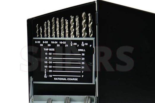 18 pcs #6-32 to 1/2-13 NC #36 to 27/64 HSS Spiral Flute Plug Tap & Drill Set 404-7255 P