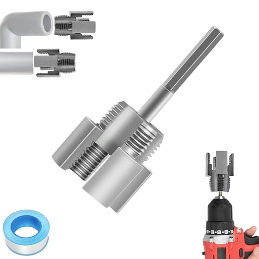 PVC Pipe Threader Kit, Integrated Internal & External Dual-Function Dies, 1/2" & 3/4" Pipe Threading Tool, Electric Drill Compatible Rethreading Head for Easy Home Repair（1PCS 3/4"(DN20)