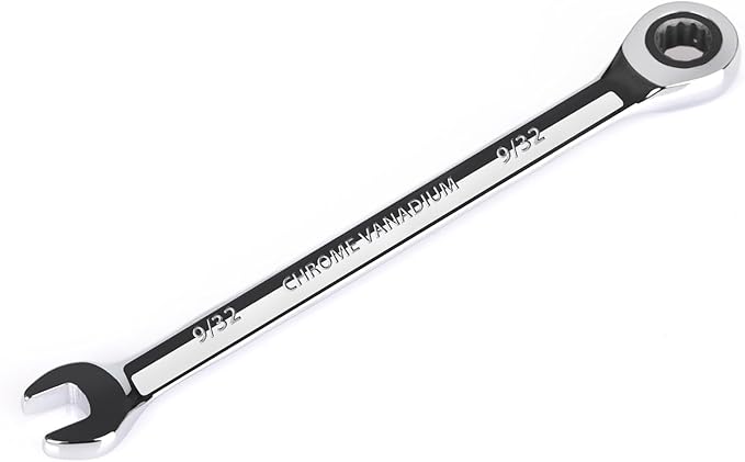 Egofine 9/32 inch Ratcheting Combination Wrench SAE, Industrial Grade Gear Spanner with 12-Point Design, 72-Tooth Ratchet, Chrome Vanadium Steel