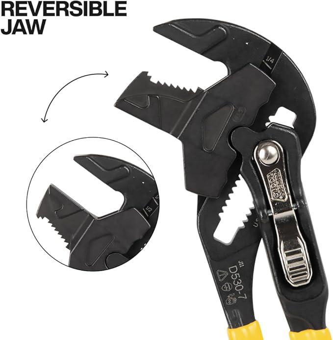 Klein Tools D5307 Plier Wrench, High Leverage Multi-Use Pump Plier with Adjustable and Reversible Double-Sided Jaw, Smooth and Knurled Teeth, 7-Inch