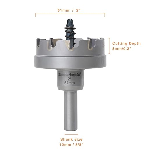 Tungsten Carbide Tipped Hole Cutter, 2 inch TCT Hole Saw with Hole Depth Heavy Duty for Stainless Steel, Mild Steel, Iron, Copper, Brass, Plastic
