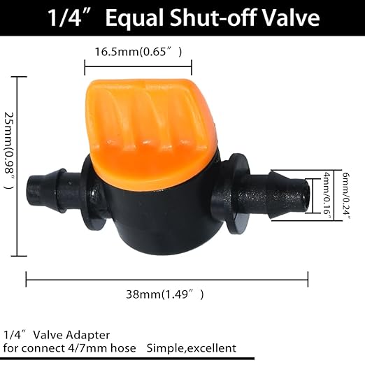 1/4“ Drip Irrigation Shut-Off Switch Valve, Plastic Universal Ball Valve for Drip Irrigation and Tubing Coupling (Black-Pack of 12)
