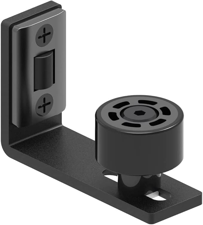Sliding Barn Door Floor Guide Wall Mount Hardware Adjustable Stay Rollers, Smooth Wheels Flush Bottom Countersunk Holes Black 1 Pack