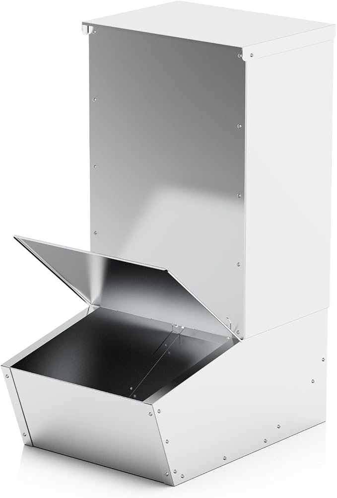 Hog Feeder, 2.5 Bushels Capacity, Heavy Duty Galvanized Steel Single Door Pig Feeder, Moisture Proof Piglet Creep Feeder, All Nuts Pre-Installed, Silver