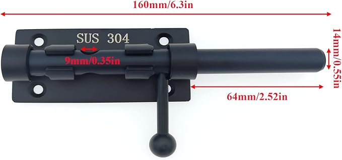 6in Slide Bolt Gate Latch 304 Stainless Steel Barrel Bolt Latch Heavy Duty Door Security Lock Thickened Door Latches Hardware with Mounting Screws for Barn Fence Shed Basement