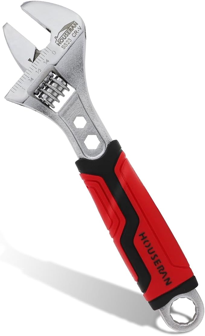 8-Inch Adjustable Wrench, Wide Jaw Adjustable Wrench with Anti-Slip Grips, Cr-V Steel Wrenchs for Home Repair, DIY, Garage