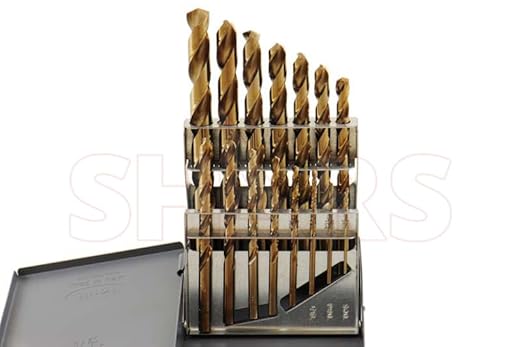 Shars 1/16-1/2" by 32nds 15 Pcs M35 Cobalt Heavy Duty Black & Gold Finish Jobber Drill Set 135° Point Angle 404-2205 P