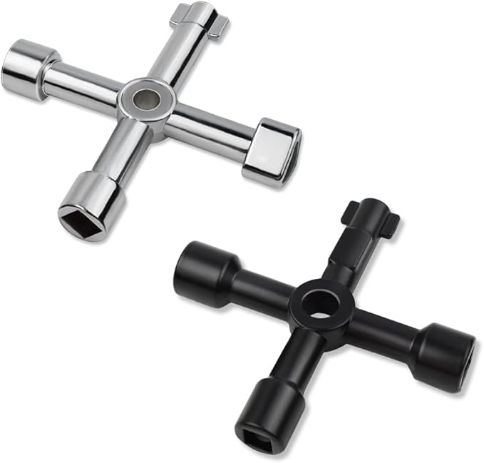 Triangle Multi-functional Sillcock Key 4 Way Square Wrench Water Utility Key Steel Sillcock Wrench Tool for Electric Water Gas Meter Box Cupboard Cabinet Opening Spigots Faucet Valve 2 Paack Cross Key