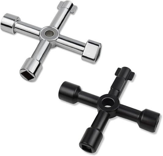 Triangle Multi-functional Sillcock Key 4 Way Square Wrench Water Utility Key Steel Sillcock Wrench Tool for Electric Water Gas Meter Box Cupboard Cabinet Opening Spigots Faucet Valve 2 Paack Cross Key