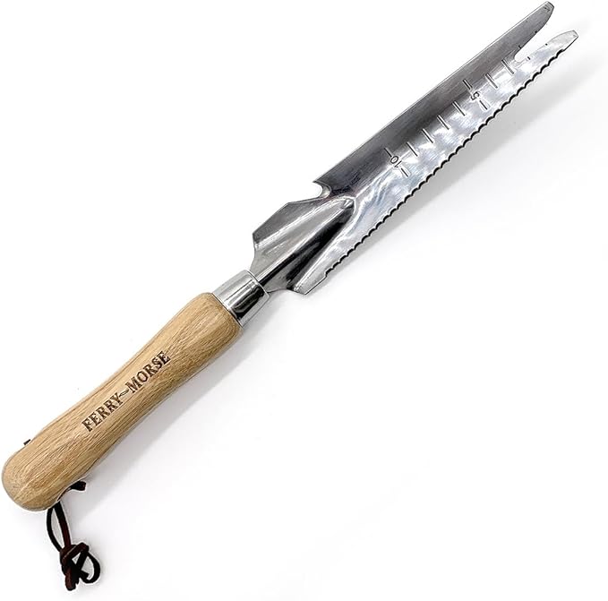 Ferry-Morse Premium All Hand Tools Set, 6Pcs Gardening Tools, Stainless Steel Heavy Duty Hand Cultivator, Hoes, Weeder, Snips, & Hori Hori with Ash Wood Handle, Garden Tool Bag 8 Pockets