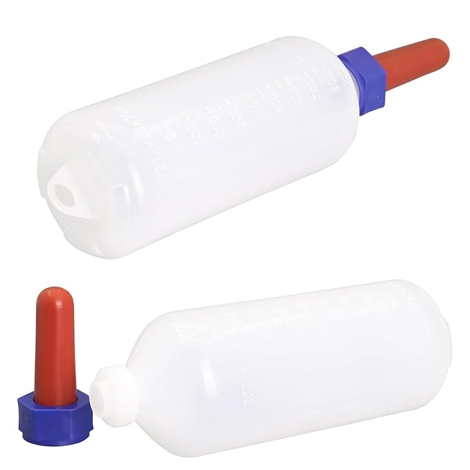 1L Calf Milk Feeder Bottle with Screw-On Cap, Nipple & Replacement Nipple, Multi-Purpose Hanging Bottle for Calves, Sheep, Goats, Cows