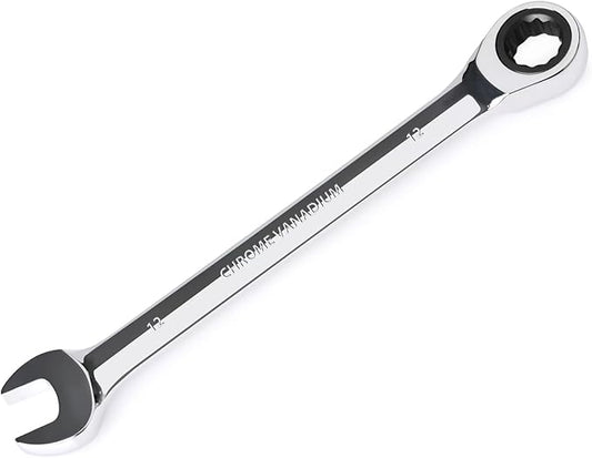 Egofine 12mm Ratcheting Combination Wrench Metric, Industrial Grade Gear Spanner with 12-Point Design, 72-Tooth Ratchet, Chrome Vanadium Steel