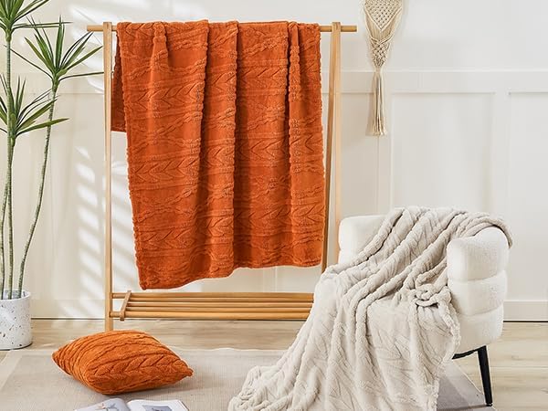 YUSOKI Sherpa Throw Blanket(Without Pillows)-3D Stylish Design Super Soft Cozy Blanket Plush Fluffy Blankets for Teen Girls Women Couch Bed Sofa Chair Gift(Burnt Orange,50"x65")