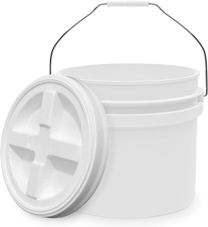 3.5-Gallon White Bucket Pail with Gamma Seal Screw on Airtight Lid, Heavy-Duty 90MIL Extra Durable, Food Grade, Metal Handles with Plastic Grip for Easy Carrying, Easy Stack & Store, BPA Free - 1 Pack
