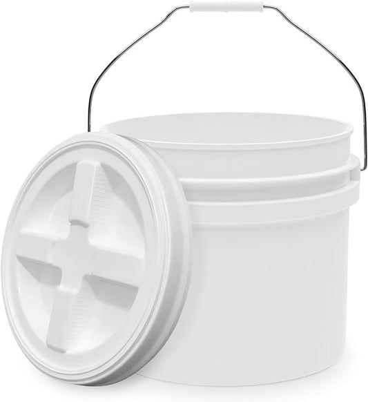 3.5-Gallon White Bucket Pail with Gamma Seal Screw on Airtight Lid, Heavy-Duty 90MIL Extra Durable, Food Grade, Metal Handles with Plastic Grip for Easy Carrying, Easy Stack & Store, BPA Free - 1 Pack