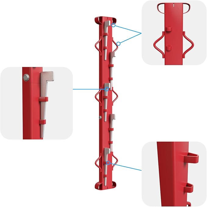 Woven Wire Fence Stretcher Bars with 5 Wedges, Heavy-Duty Wire Fencing Tool-4ft, Suitable for Farm, Manor, Cropland, Yards and Garden, Outdoor, Red