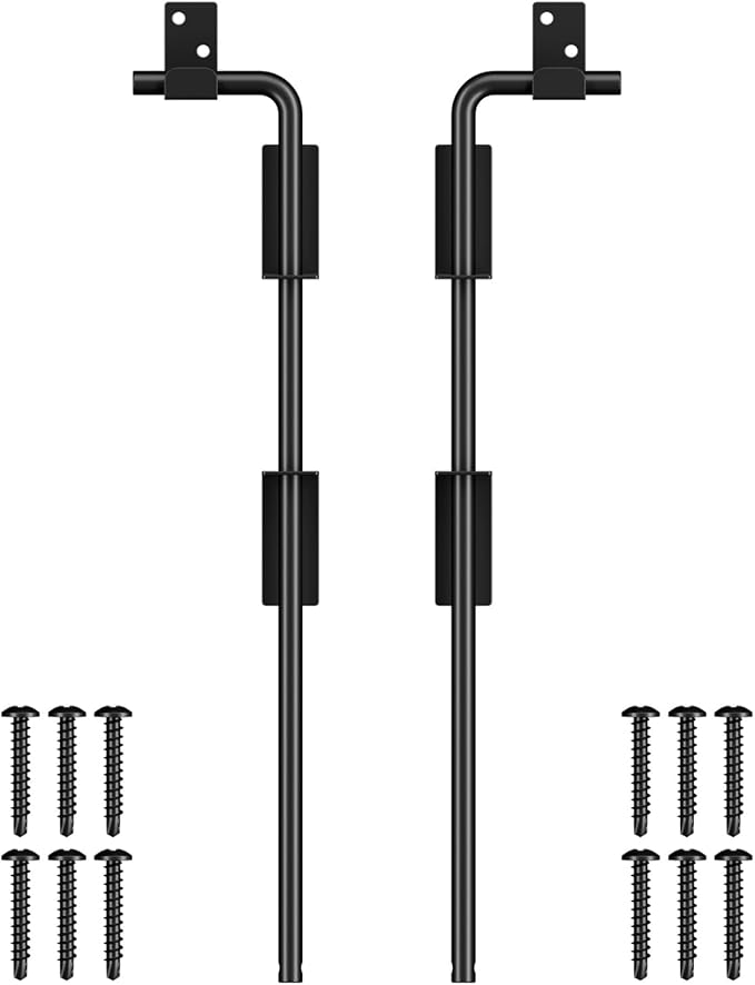 18" Cane Bolt Gate Drop Rod Heavy Duty Gate Hardware, Gate Ground Latch for Wood Metal Vinyl Gates Doors Stopper for Gate Ground, Wrought Iron Gate Latches, Black Finish-2 Pack