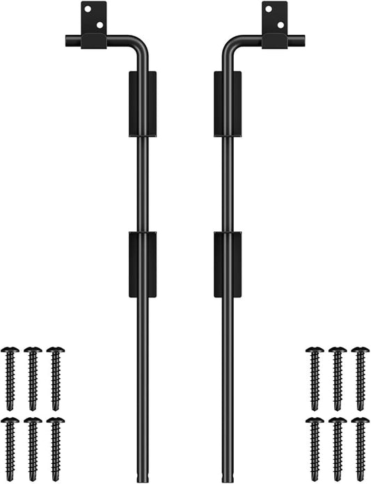 18" Cane Bolt Gate Drop Rod Heavy Duty Gate Hardware, Gate Ground Latch for Wood Metal Vinyl Gates Doors Stopper for Gate Ground, Wrought Iron Gate Latches, Black Finish-2 Pack