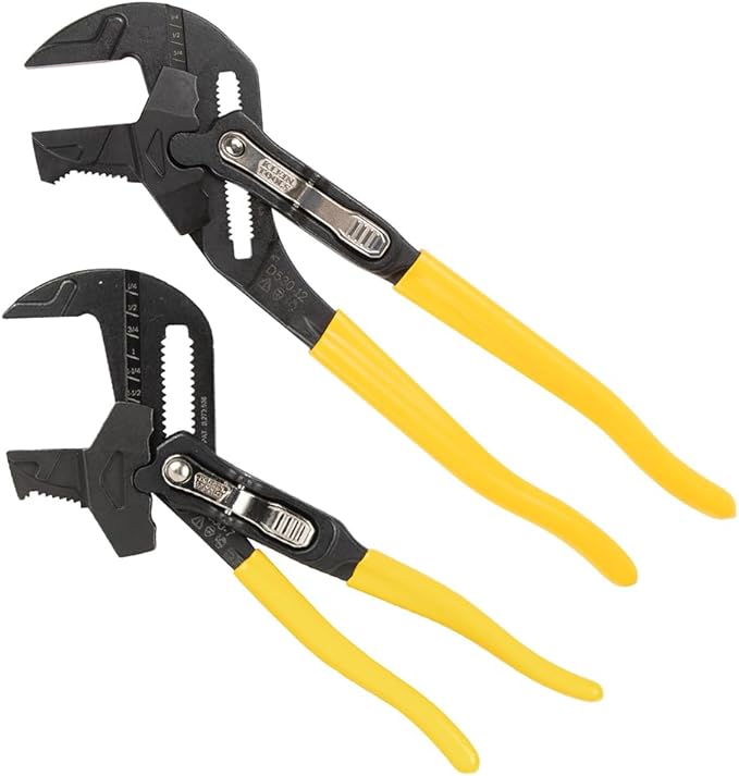 Klein Tools D53002KIT Plier Wrench Set, 2-Piece High-Leverage Pliers with Adjustable, Reversible Jaw, Smooth and Knurled Teeth, 7-Inch and 10-Inch