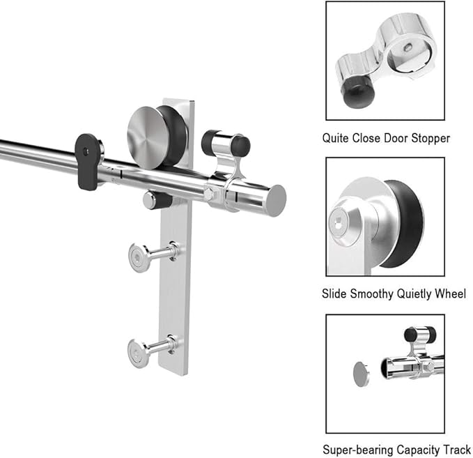 TSMST 6FT Sliding Barn Door Hardware Kit, Stainless Steel Heavy Duty Sturdy Barn Door Track for Double Wood Door, Slide Smoothly Quietly (L Style)