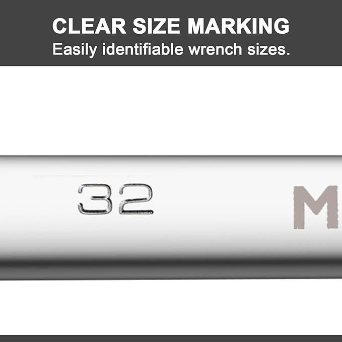 MAXPOWER 32mm Combination Wrench, Industrial Grade Spanners with Chrome Vanadium Steel, Sand Blasted Finish, Forged Heat-Treated - SAE