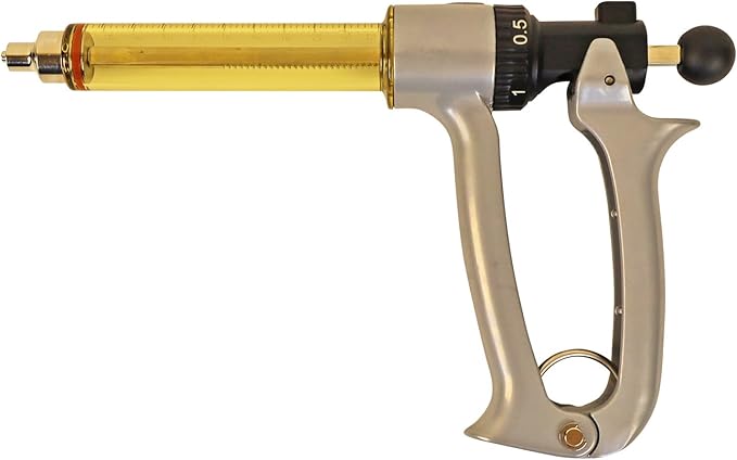 25ML Semi Automatic Livestock Syringe, 5 Gears Adjustable Continuous Repeating Syringe for Farm Ranch Cattle Cow Horse Goat Sheep Hog