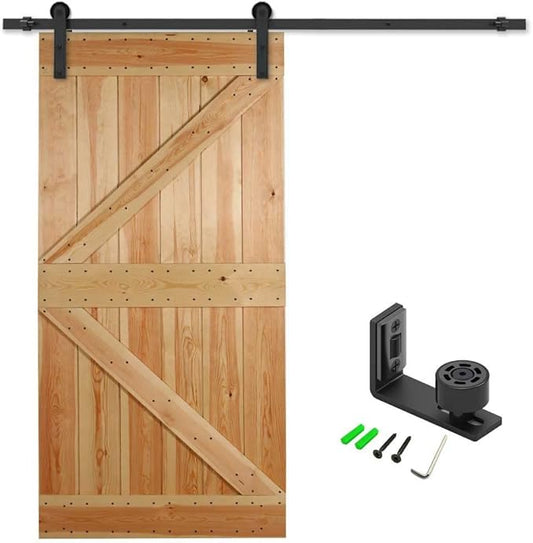 CCJH 6.6FT Single Sliding Barn Door Hardware Kit Black Carbon Steel Hanger Flat Track System for Closet Kitchen 1 Door 39 inch Wide, Smoothly and Quietly I Shape Roller