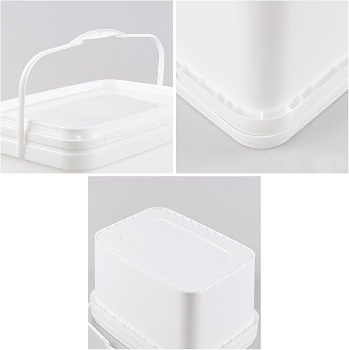 3 Gallon Rectangular Buckets Pails, 4 Pack Food Safe Buckets with Airtight Locking Lids, White