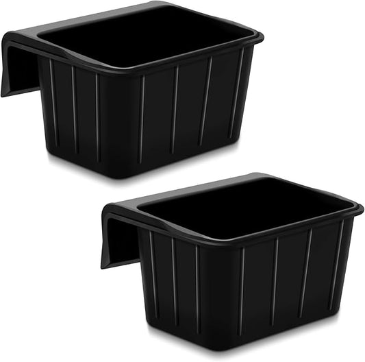Maxdot 2 Pcs 17 Quart Rubber Horse Hook Feeders Over Hanging Fence Feeder Heavy Duty Mountable Rubber Feed Bucket for Farm Stalls Pasture, Stable to Feed Horses Sheep Cattle Cows Etc