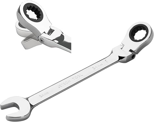 Jetech 24mm Ratchet Wrench Flex Head: Box End Wrench 12Pt| Metric Ratcheting Combination Chrome Vanadium,Forged, Extra Durability