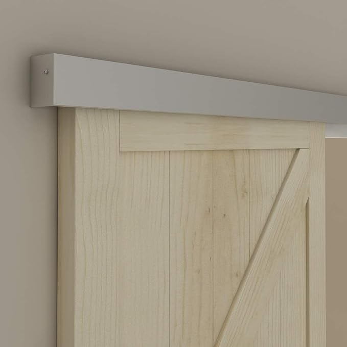 JUBEST 8FT Barn Door Sliding Hardware Track Kit, Aluminium Alloy Box Rail Hardware for Classic Modern Interior Single Wooden Door,Low Clearance