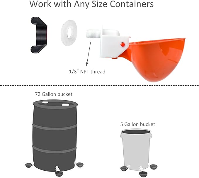 DIY Chicken Feeder and Waterer Automatic Chicken Feeder No Waste Poultry Feeder Kit for Buckets Barrels Bins Troughs, 6 Ports and 6 Water Cups