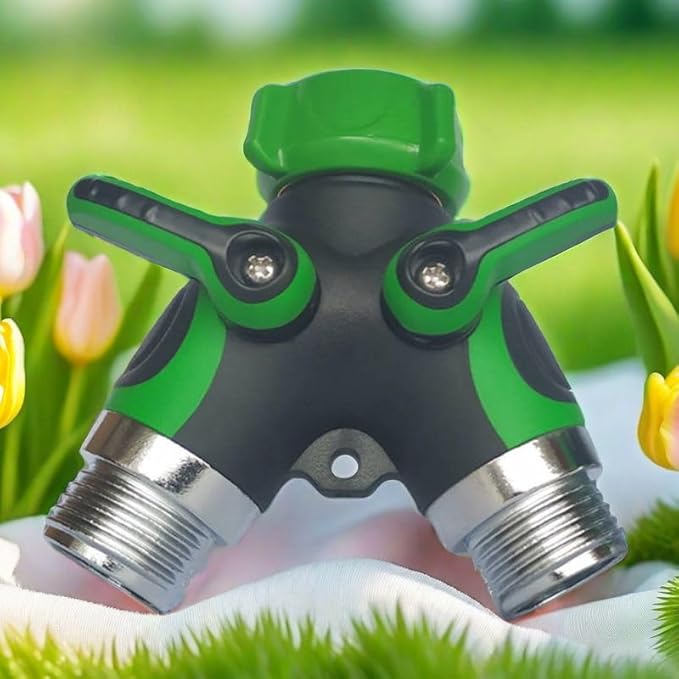 2 Way Y Hose Splitter, Garden Hose Connector with Comfortable Rubberized Grip with Outdoor Faucet, 3/4-inch (Light Green, 2-Packs)