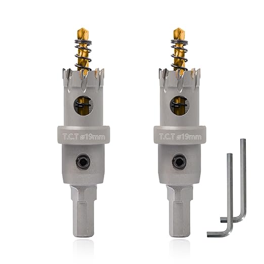 3/4" (19mm) Hole Saw Heavy Duty Carbide 2-Pack Tungsten Carbide Tipped Hole Cutters cuts Stainless Steel, mild Steel, Iron, Copper, Brass, Plastic Titanium-Plated Pilot Drill Bits