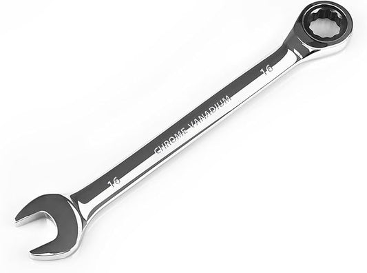 Egofine 16mm Ratcheting Combination Wrench Metric, Industrial Grade Gear Spanner with 12-Point Design, 72-Tooth Ratchet, Chrome Vanadium Steel