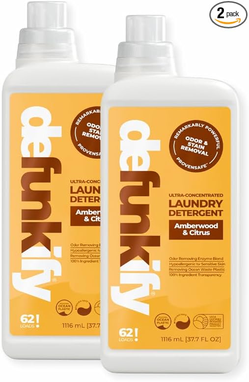 Laundry Detergent 124 Load. 'Amberwood & Citrus' Essential Oil Liquid Laundry Detergent Washing Soap for Sensitive Skin. ProvenSafe™ Cleaning Supply w/Odor & Stain Remover for Activewear & All Fabrics