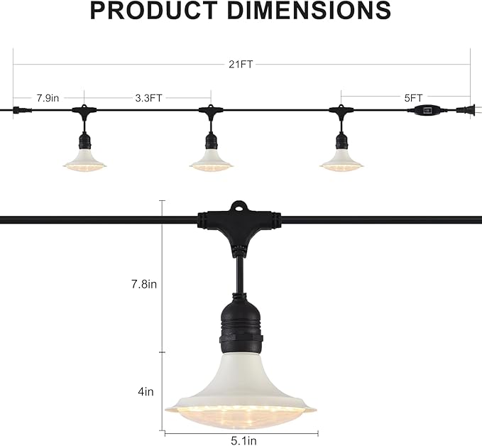 Outdoor LED Grow Lights, Waterproof String Grow Light, Full Spectrum Plant Growing Lights with 22Ft Cord, 6 Lights for Outdoor, Greenhouse Planting, Rainproof and Windproof