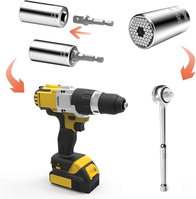 Universal Socket,Self-adjusting Socket Fits Standard 7/16'' - 1-1/4'' Metric 11mm-32mm, Adapter Socket for Wrench Ratchet&Power Drill, Tools Gifts for Men Him Husband Dad Father DIY Handyman Women