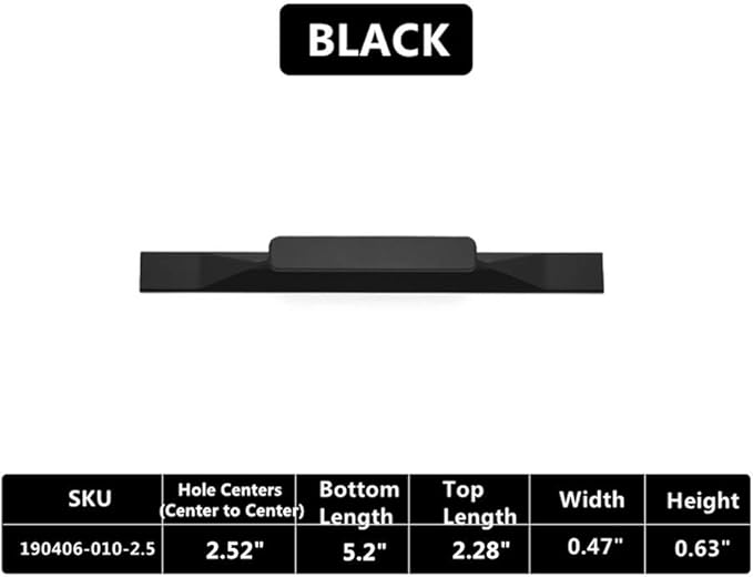 Kitchen Cabinet Pulls - Black Cabinet Handles - 5 Pack Long Cabinet Hardware for Drawers Dresser Furniture Pulls (2.5 inches Hole Center- 5.2 inches Length)